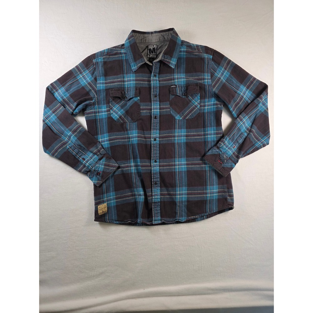 Matix Flannel Shirt Mike Mo Mo Money Plaid XL Brown Teal Skate Snap Button